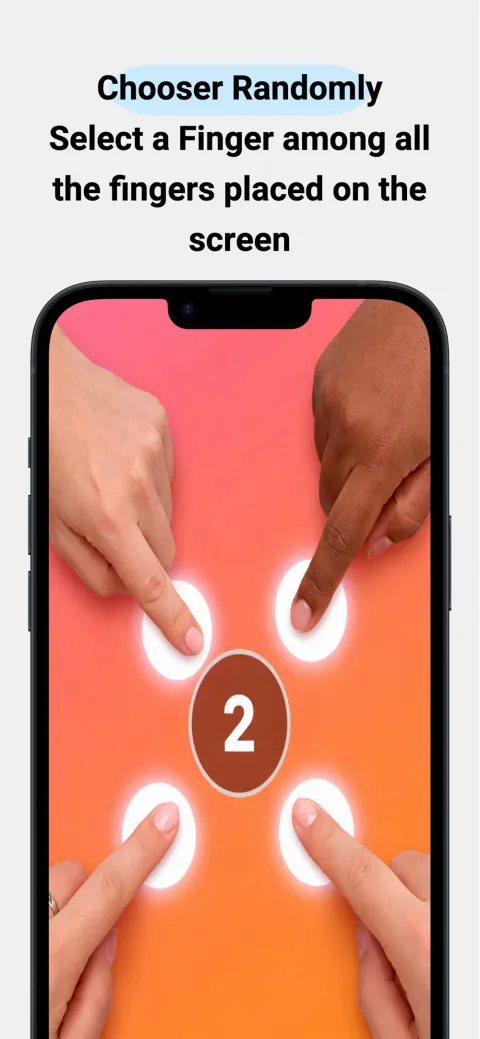Finger Chooser App Store screenshot: four fingers on the screen and the app picks one at random