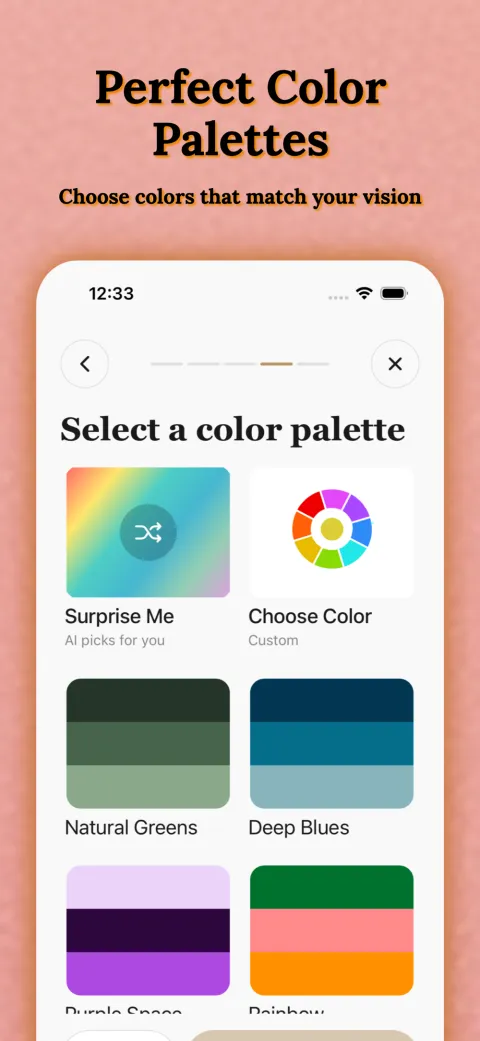 House Design AI App Store screenshot: choose a color palette for the new design